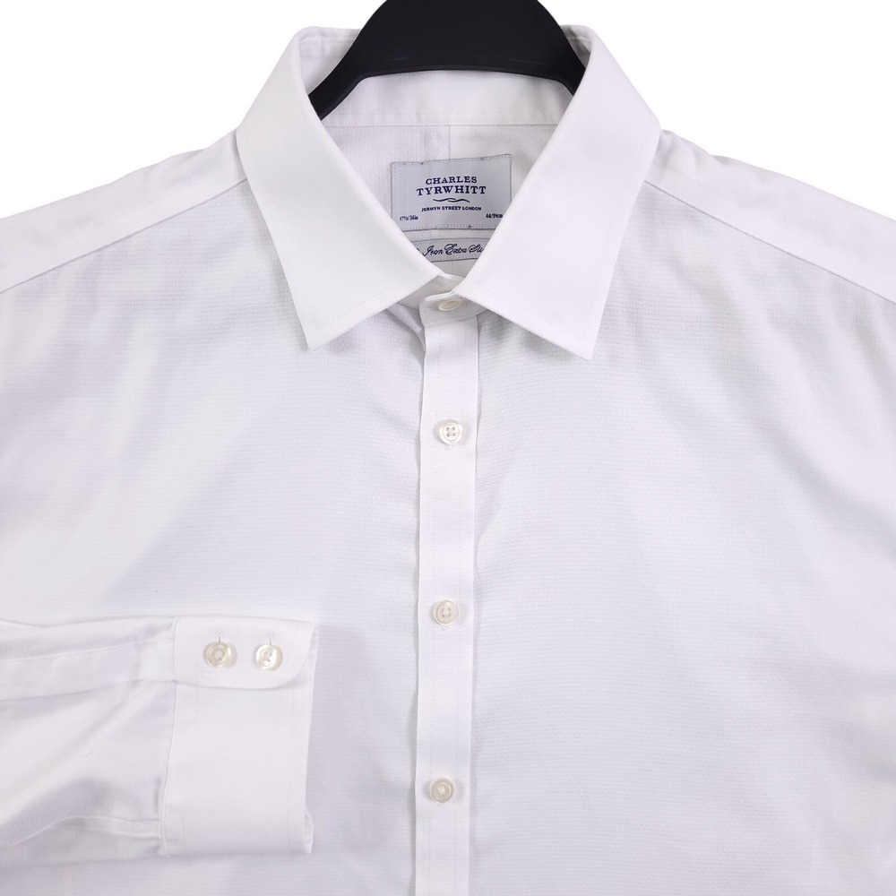 Charles Tyrwhitt Dress Shirt Mens 17.5 36 Extra Slim Fit White Solid Non Iron
